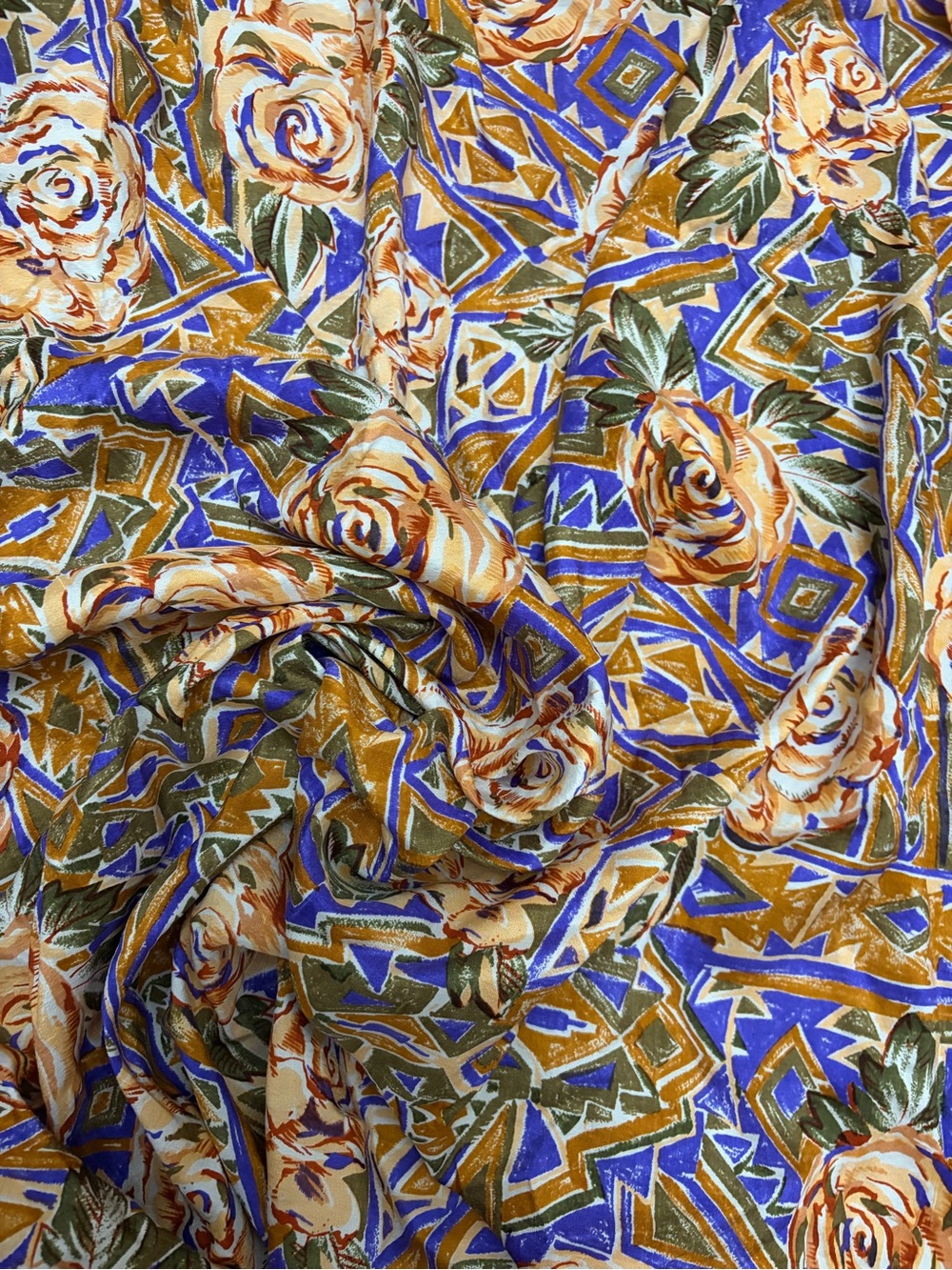 100% Silk fabric - 1.4 yards - 44” width - Floral Geometric